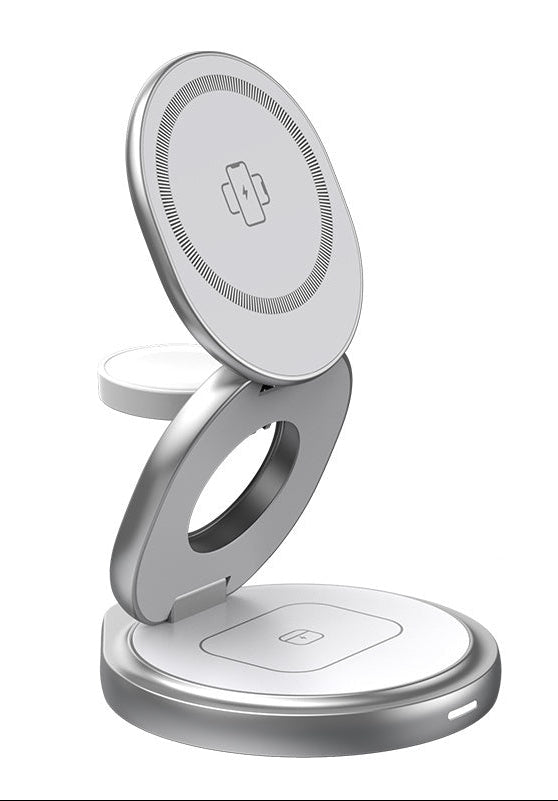 Magnetic Folding 3-in-1 Wireless Charging Stand – Phone + Watch + Earbuds