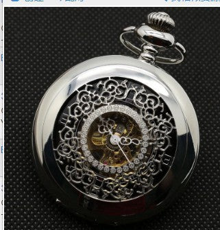 Vintage Floral Skeleton Mechanical Pocket Watch