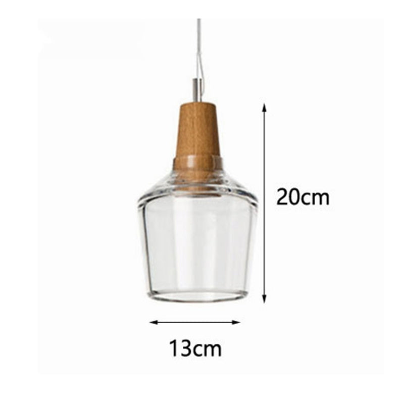 Glass & Wood Pendant Light – Vintage Rustic LED Hanging Lamp