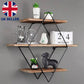 3‑Tier Floating Wall Shelf – Wooden & Black Metal Frame Display Unit