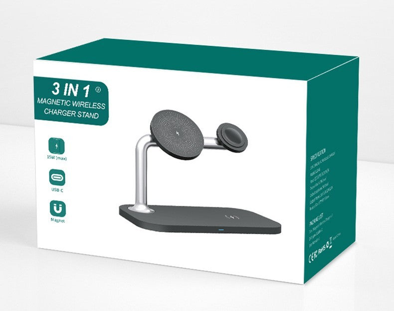Magnetic 3-in-1 Wireless Charger – Phone + Watch + Earbuds Stand
