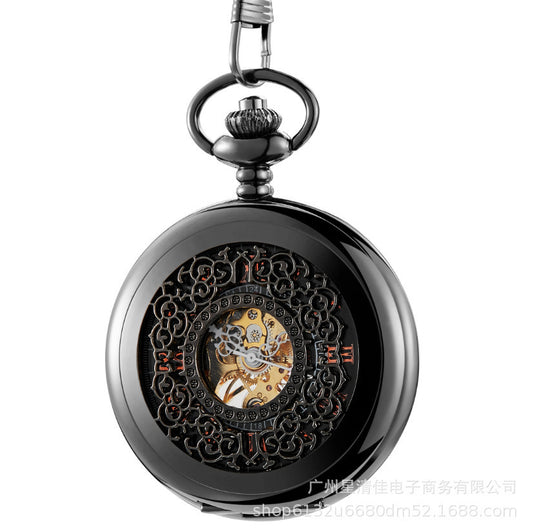 Vintage Floral Skeleton Mechanical Pocket Watch