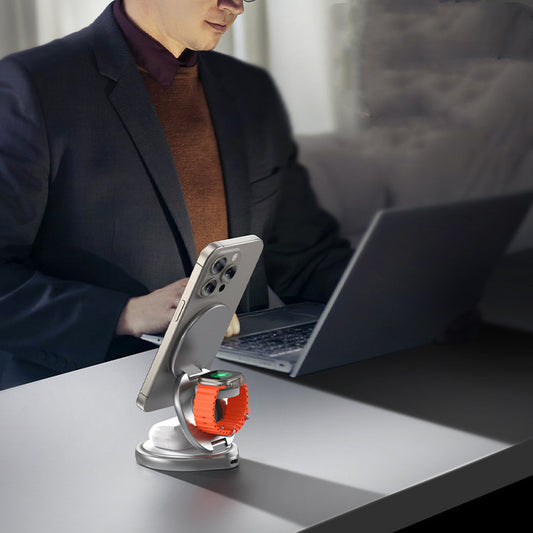 Magnetic Folding 3-in-1 Wireless Charging Stand – Phone + Watch + Earbuds