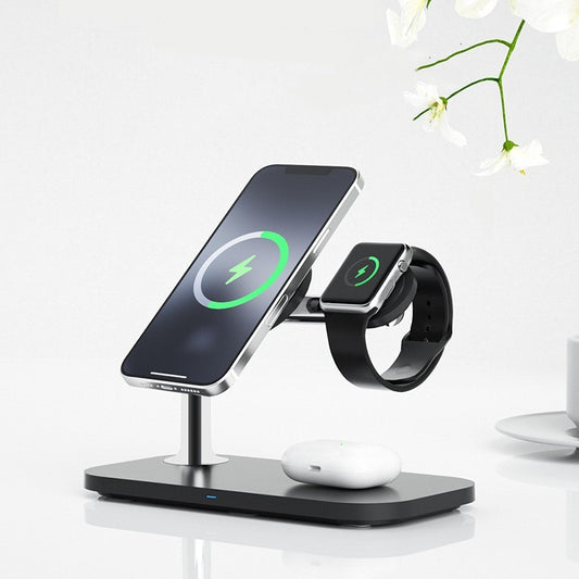 Magnetic 3-in-1 Wireless Charger – Phone + Watch + Earbuds Stand
