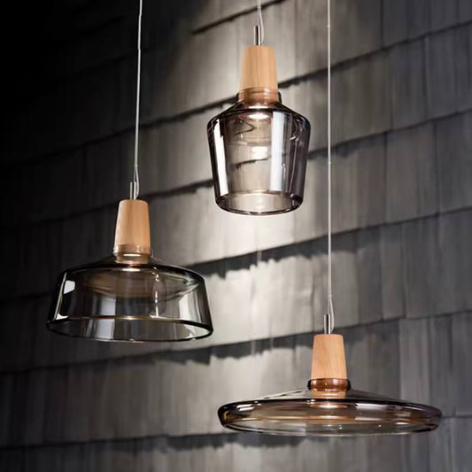 Glass & Wood Pendant Light – Vintage Rustic LED Hanging Lamp